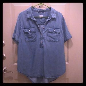 💟 Lightweight high-low short sleeve denim shirt